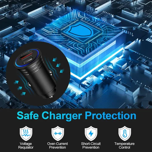 Vista 4 de Cargador del coche del USB C, puerto dual del adaptador del cargador del coche de la carga rápida 38W PD&QC 3,0 Cigarette Lighter USB Plug for
