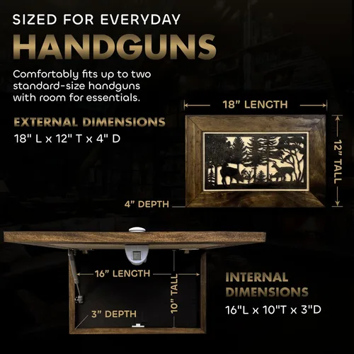 Vista 7 de Bellewood Designs Caja fuerte oculta para armas – Caja fuerte de pared para armas con escena de ciervos – Almacenamiento oculto en la pared