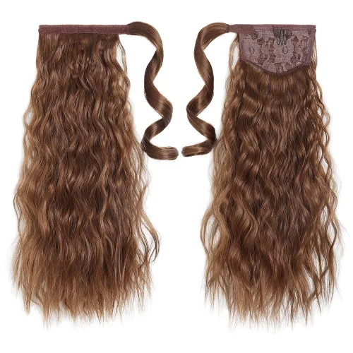 Vista 59 de Extensiones de cabello para cola de caballo, extensión de cola de caballo roja de 16 pulgadas, corta, ondulada, rizada, envolvente, cola de caballo
