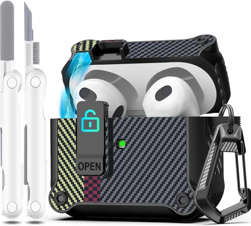 Vista 91 de R-fun Funda de carga compatible con AirPods de 2ª generación 2019, 1ª generación 2016, protección completa contra caídas, tapa desplegable