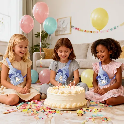 Vista 4 de Bolsos bandolera para niñas y niños - Regalos para niños Bolso cruzado pequeño con iniciales para niñas, regalos de cumpleaños, Azul, Pequeña, A