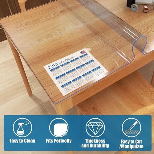 Vista 3 de OXIGG Protector transparente para mesa, 24 x 48 pulgadas, 0.059 in de grosor, protector de mesa rectangular para comedor, mesita de noche, encimera