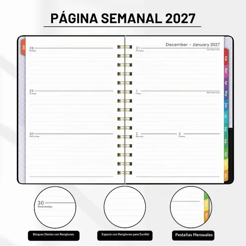 Vista 5 de Agenda 2027 – Agenda 2027 semanal y mensual de enero de 2027 a diciembre