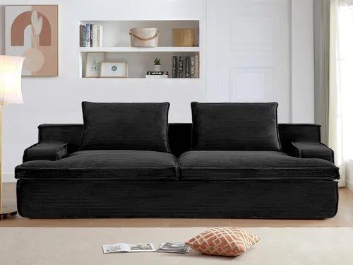 Vista 4 de Comfora Sofá de 4 plazas de gran tamaño, sofá de espuma completa para sala de estar con reposabrazos anchos, tapicería de pana suave, sofá