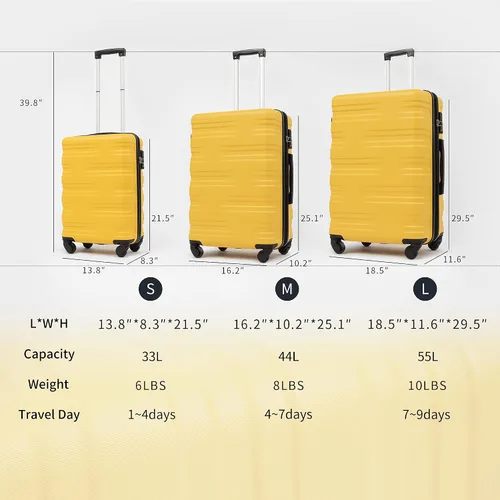 Vista 7 de Flieks TSA - Maleta giratoria (3 piezas, peso ligero, 20, 24, 28 pulgadas)