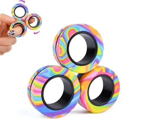 Vista 12 de Juego de 3 piezas de anillos magnéticos fidget, juguetes magnéticos fidget ideales para TDAH y ansiedad para adultos, anillos spinner fidget