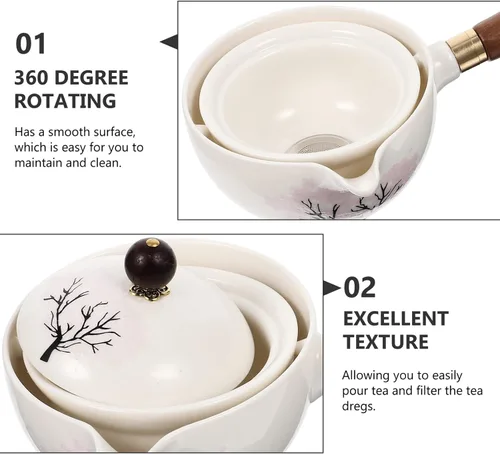 Vista 3 de UPKOCH Juego de té japonés, tetera con infusor Tetera de hojas florecientes y sueltas con mango de madera, cocina asiática, estilo tetera, 1 juego