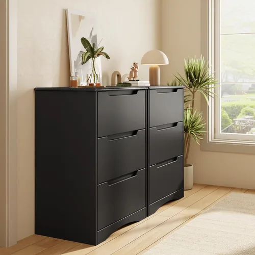 Vista 8 de Gizoon Cómoda de 3 cajones, cómoda para dormitorio, organizador de almacenamiento con gran espacio de almacenamiento, dispositivo antipunta y asas