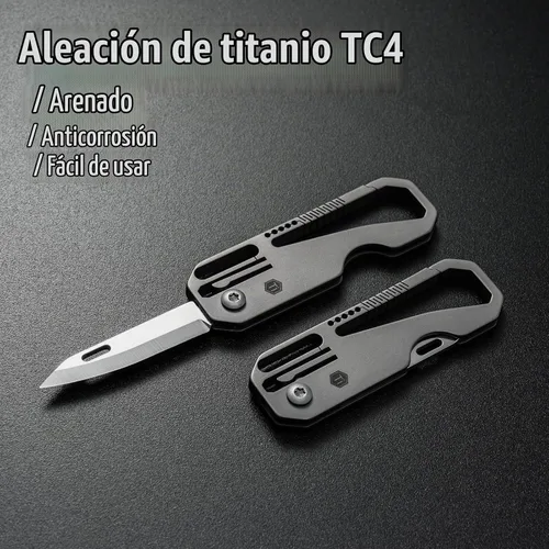 Vista 6 de KeyUnity KK08 Ti - Cuchillo plegable, mango de mosquetón, hoja de 1.69