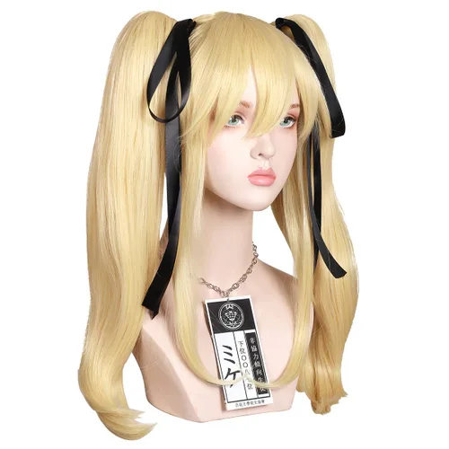 Vista 5 de Peluca larga ondulada con identificación de esclavo y cinta negra para Halloween y cosplay (rubio)