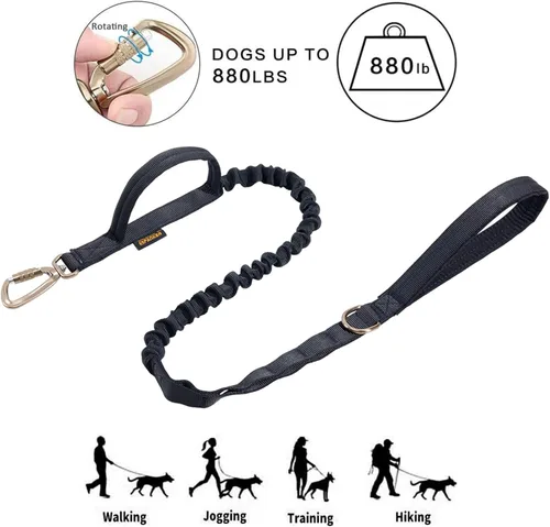 Vista 3 de EXCELLENT ELITE SPANKER Correa táctica militar para perro, clips de gancho de aluminio espaciales, correa elástica para perro con 2 asas de control