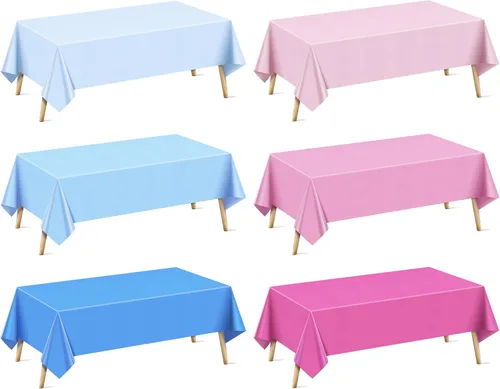 Vista 43 de Mantel rectangular de la serie azul y verde, 4 piezas, 54 x 72 pulgadas, color sólido, impermeable y a prueba de derrames, mantel de plástico