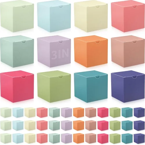 Vista 20 de Zhehao - Paquete de 48 cajas de regalo pequeñas de 10,2 x 10,2 x 10,2 cm, cajas de papel kraft cúbicas coloridas al por mayor, con tapas