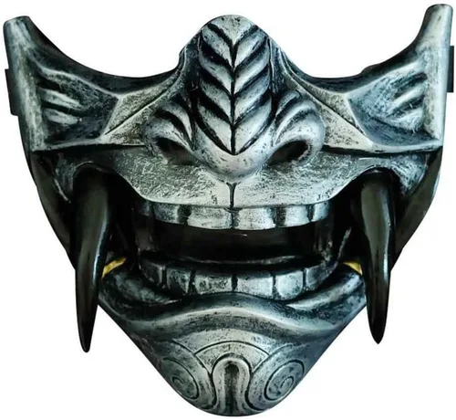 Vista 5 de asky Máscara japonesa Hannya Demon Oni Samurai NOH Kabuki Prajna Devil Media máscara Cosplay (negro)