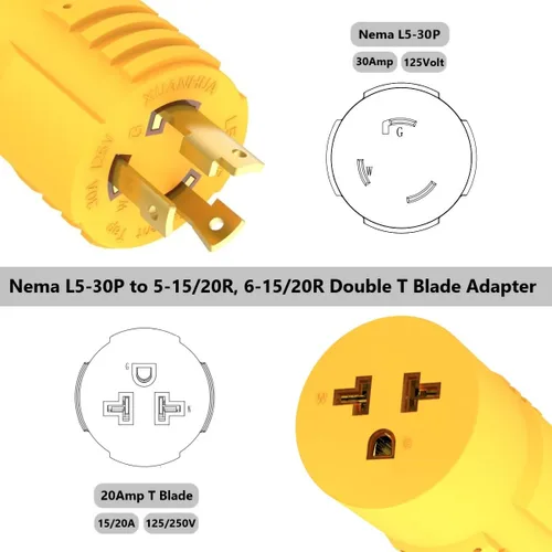 Vista 4 de Shore-Power 30 Amp a 20 Amp RV Generator Adapter Marine 30Amp a 15Amp/20A