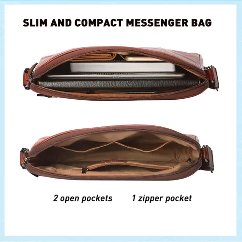 Vista 6 de Banuce Pequeño completo grano italiano bolsa de mensajero de cuero para hombres hombro Crossbody bolsa negocios 9.7 "Ipad Satchel monedero