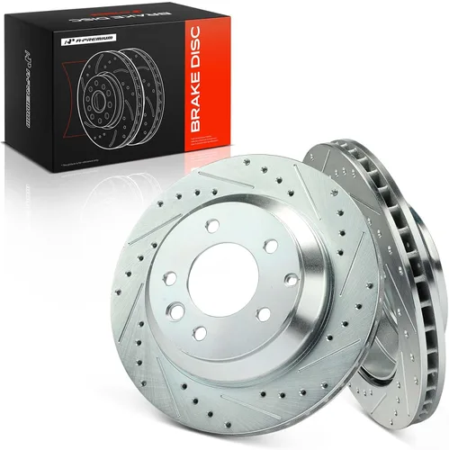 Vista 12 de A-Premium Rotores de freno de disco delanteros perforados y ranurados de 13.77 pulgadas (13.768 in) compatibles con modelos seleccionados Audi