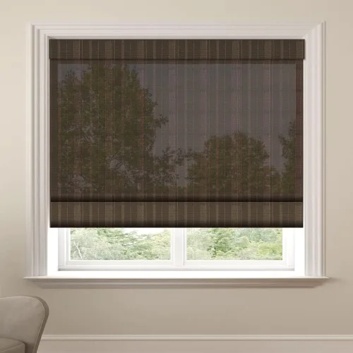 Vista 14 de Persianas romanas de madera personalizadas, persianas opacas con forro de bambú, color marrón Forro marrón-beige - Blackout