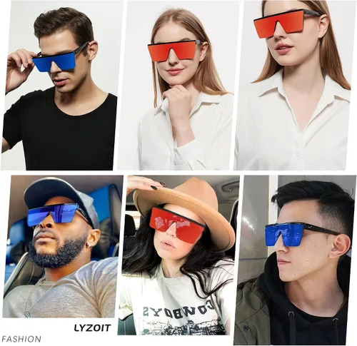 Vista 6 de LYZOIT Square Oversized Sunglasses for Women Men Big Flat Top Fashion Shield Large UV Protection Rimless Shades