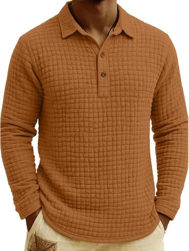 Vista 26 de Polo de punto para hombre, manga larga, ligero, informal, con cuello
