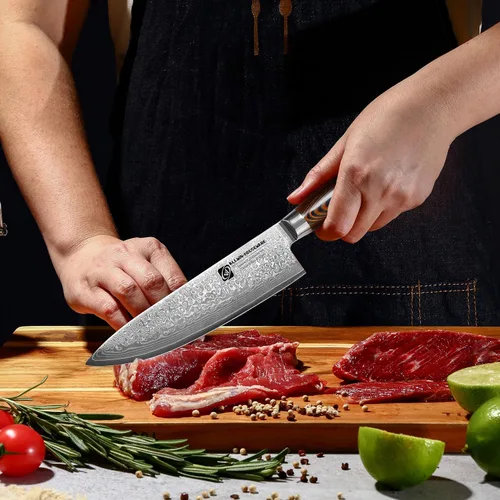 Vista 2 de Cuchillo de chef profesional de Damasco, 67 capas hecho a mano de 8 pulgadas, cuchillo de chef de Damasco, VG10 Super Steel Core