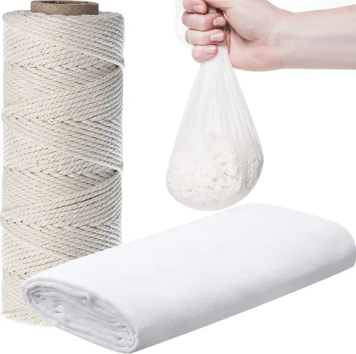 Vista 10 de Boao Estopilla de 35 x 39 pulgadas, 82.0 ft de cuerda de cocina reutilizable sin blanquear tela de algodón con hilo de cocina 1/4 de algodón cono