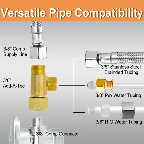 Vista 5 de TTFLEX - Camiseta de compresión de 3/8 pulgadas, 4 piezas de tope angular de latón para fregadero de inodoro Puertos de 3/8" OD COMP de 3 vías