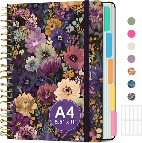 Vista 38 de Cuadernos grandes de espiral rayados para el trabajo con divisores y pestañas extraíbles, 8.5 x 11 pulgadas, bonito cuaderno de tapa dura de 5