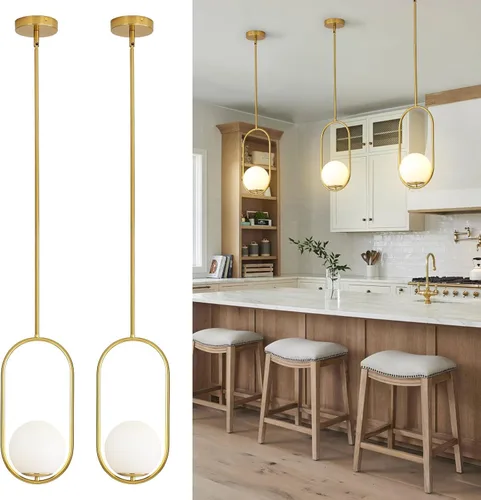 Vista 19 de Yunnix Lámparas colgantes para isla de cocina, lámparas colgantes, moderna lámpara colgante de cristal de bronce champán, lámpara de mediados