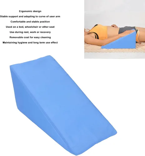 Vista 2 de Almohada de cuña, almohada de cuña para dormir, almohada triangular, esponja de espuma triangular para el brazo delantero (azul)