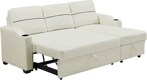 Vista 3 de Sofá modular convertible, moderno sofá de lino de 3 asientos, sofá reversible con diván de almacenamiento en forma de L para espacios pequeños, sala