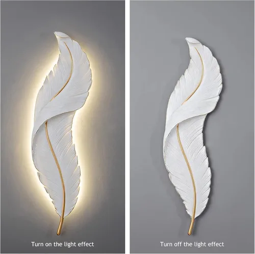 Vista 5 de DJAMEL : Aplique de pared creativo, luz de pared decorativa de plumas de resina blanca, lámpara LED para interiores, sala de estar, dormitorio