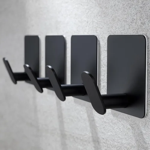 Vista 2 de YIGII Ganchos Adhesivos, Paquete de 4 Ganchos Negros para Toallas para Baño y Cocina, Gancho de Pared de Acero Inoxidable Impermeable para Colgar