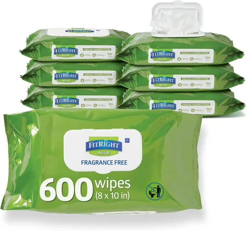 Vista 10 de FitRight - Toallitas de limpieza personal con aloe (8 x 10 pulgadas) 600 toallitas corporales hidratantes para adultos para baño y limpieza