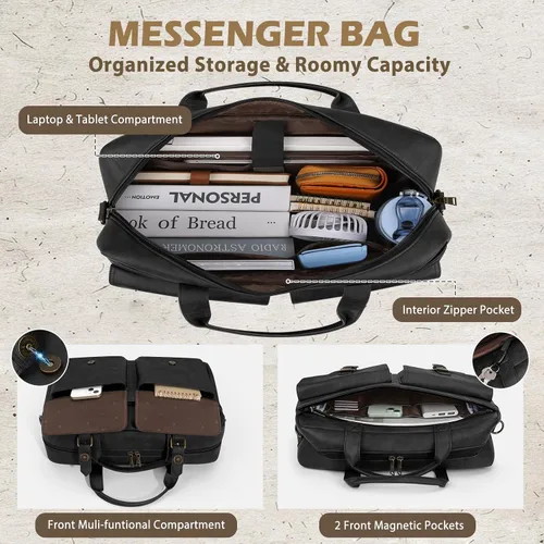 Vista 3 de RAINSMORE Bolsa tipo mensajero para hombre, de piel de 16 pulgadas, para laptop, maletín para computadora de trabajo, oficina, negocios, viajes
