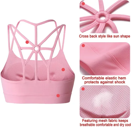 Vista 4 de YIANNA Brasieres deportivos para mujer con espalda cruzada con relleno, brasier deportivo de soporte medio, entrenamiento para correr, yoga