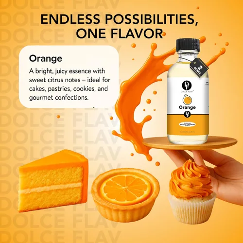Vista 5 de Dolce Flav Extracto Natural de Naranja – 2 Onzas Soluble en Aceite Kosher, Sin Azúcar, Sabor Cítrico Concentrado para Dulces, Chocolates y Postres