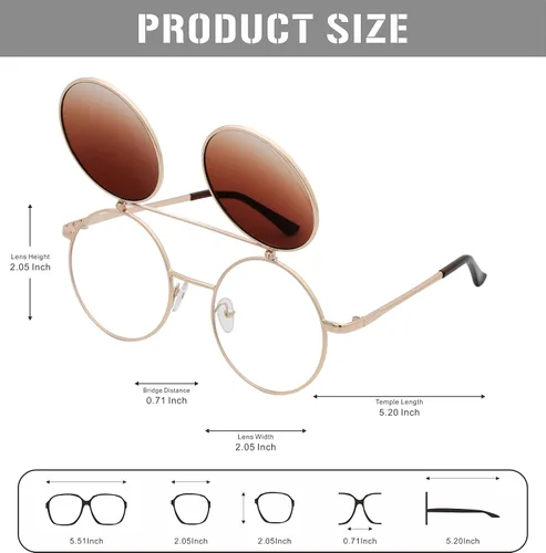 Vista 3 de JL Glasses Gafas de sol redondas estilo retro estilo Seampunk