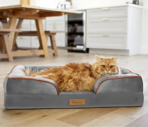 Vista 7 de Cama de madera para perros con colchón, elevada de pequeña a media, resistente al agua, cama para mascotas de madera con almacenamiento, certificado
