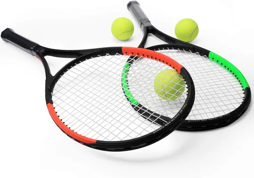 Vista 8 de KEVENZ Raqueta de tenis con bolsa de transporte, raqueta de tenis profesional para adultos, peso ligero y a prueba de golpes, verde..