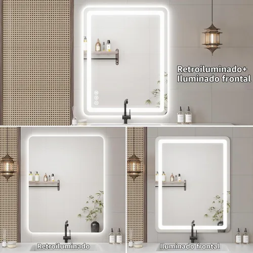 Vista 7 de Espejo de baño LED de 20 pulgadas de largo x 28 pulgadas de ancho con luces, antiniebla e iluminación tricolor, espejo de afeitado montado