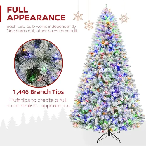 Vista 2 de Hykolity - Árbol de Navidad artificial preiluminado de 7.5 pies, con nieve artificial y 450 luces led multicolores, 10 modos, 1446 puntas de ramas
