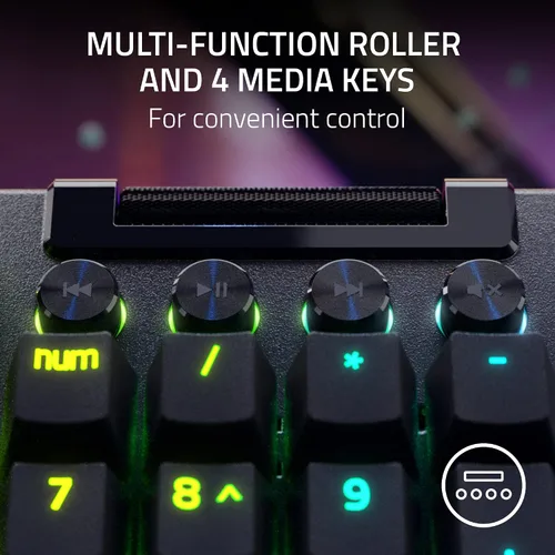 Vista 7 de Razer BlackWidow V4 Pro Teclado mecánico con cable para juegos interruptores amarillos lineales y silenciosos - Teclas ABS Doubleshot - Dial