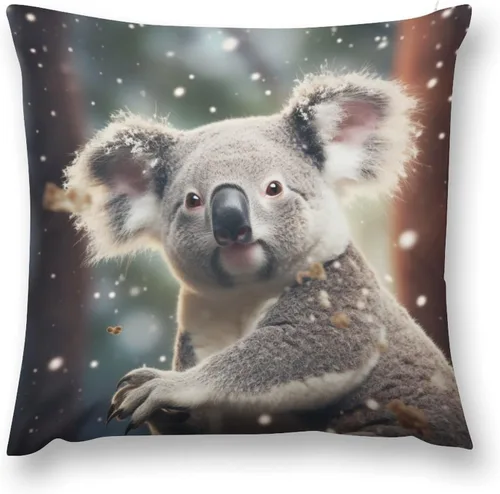 Vista 2 de Fundas de almohada cuadradas de 12 x 12 pulgadas, Koala, Navidad, nieve, invierno, animales, sofá, fundas de cojín Koala australianas