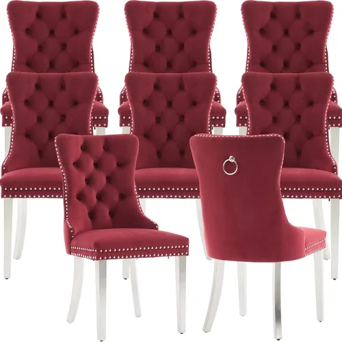 Vista 23 de Juego de 2 Sillas de Comedor Modernas de Mediados de Siglo, Tapizadas en Terciopelo Beige con Respaldo Acolchado, Sillas de Cocina y Comedor, Patas