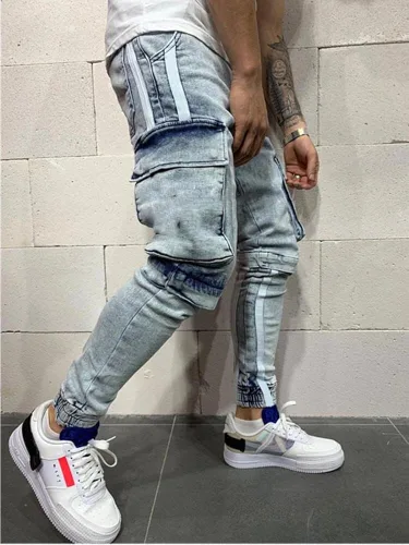 Vista 2 de Pantalones de mezclilla elásticos para hombre de ajuste regular