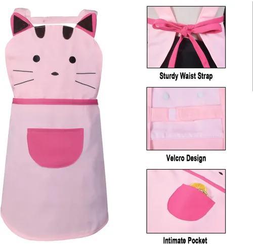 Vista 3 de Love Potato Delantal de algodón bordado de dibujos animados para niñas de 2 a 4 años (rosa), Rosado