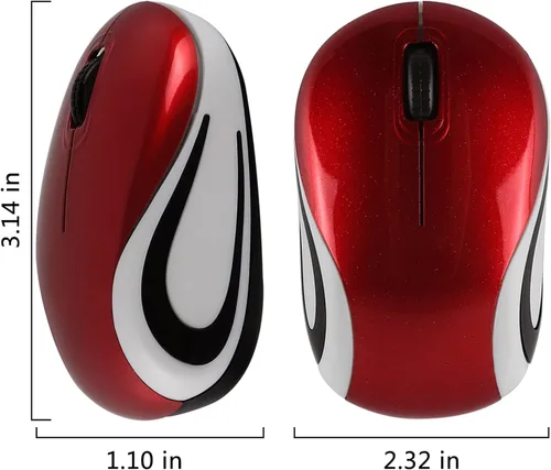 Vista 6 de YOCUNKER Mini mouse inalámbrico ultra portátil, 1000DPI Inalámbrico, 2.4 GHz con receptor USB, seguimiento óptico, 3 botones, PCportátil (rojo)