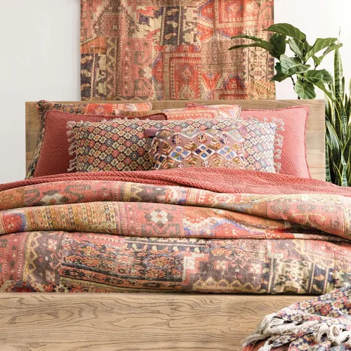 Vista 2 de Pine Cone Hill Anatolia Linen - Funda de edredón de lino naranja con gráfico, estándar