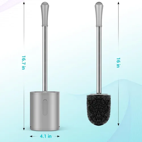 Vista 2 de Escobilla de inodoro y soporte, paquete de 3 cepillos de inodoro de tamaño compacto con mango de acero inoxidable, ahorro de espacio para Gris